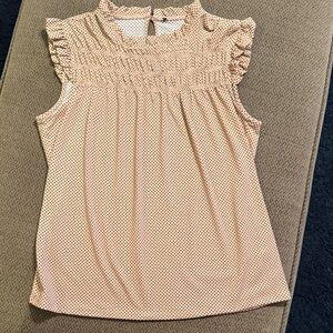 Like-New Pink Polka Dot Sleeveless Ruffle Neck Blouse